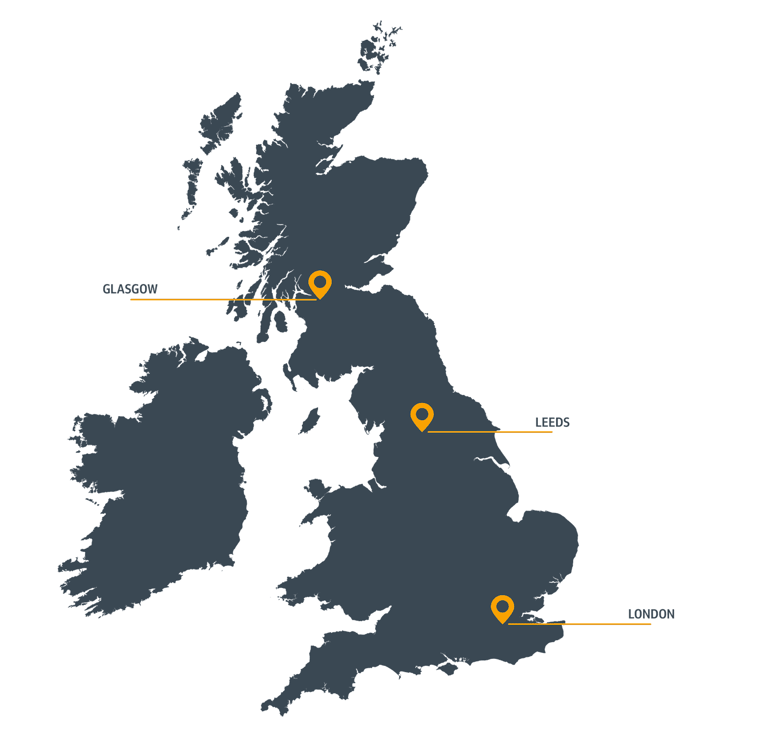 Inspire Designs locations shown in the UK