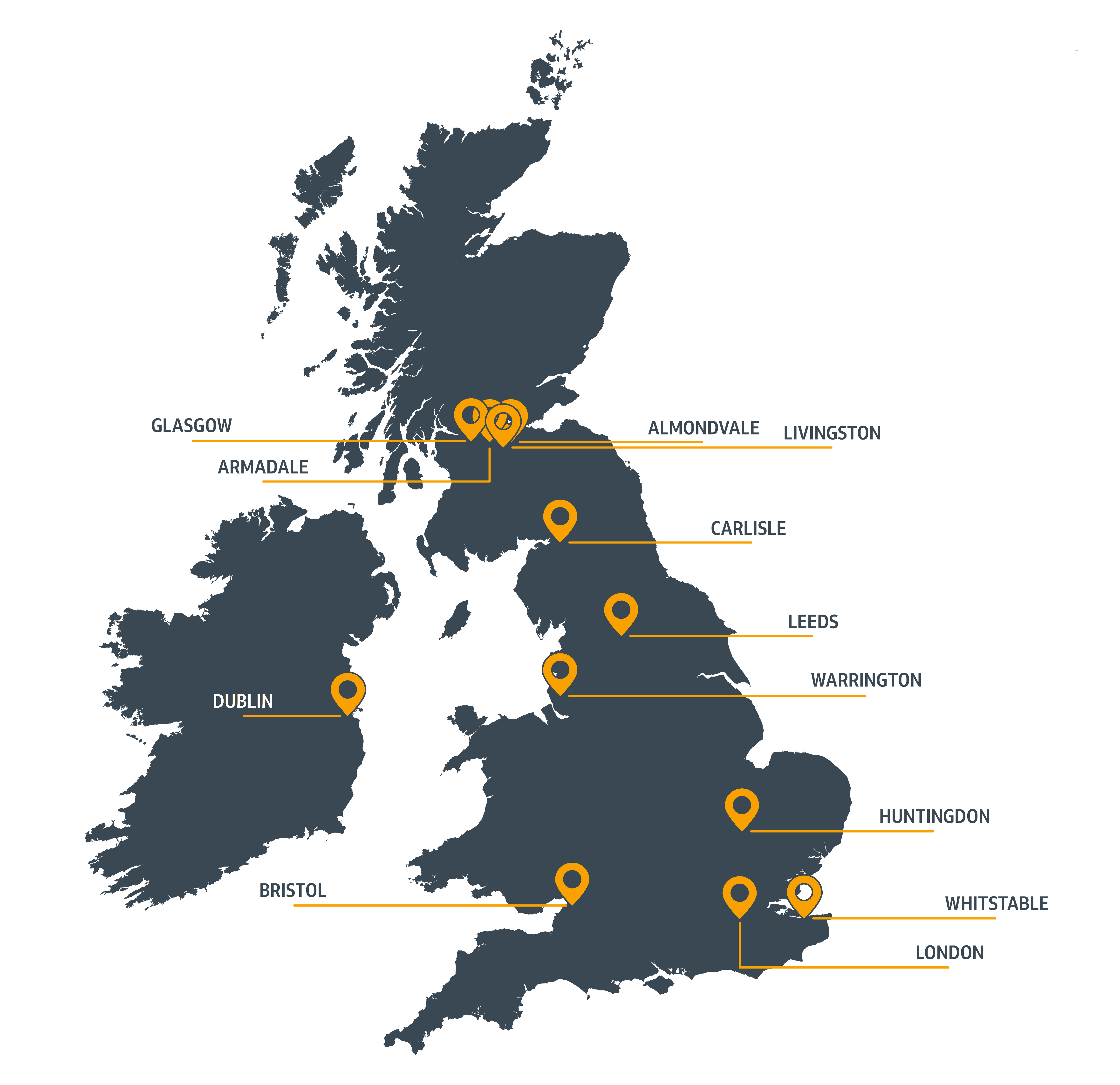 All business locations of the Morris and Spottiswood Group shown in the UK